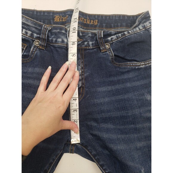 Blue Monkey Jeans Mens Size 34 x 32 Distressed Exc. Used Cond Dark Wash Whiskers - Picture 7 of 10